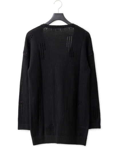 gène par YUKIO MISHIBA / Pointelle Knit Cardigan - Black