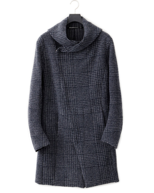 gène par YUKIO MISHIBA / Check Sliver Knit Hooded Coat