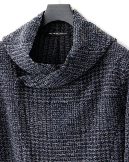 gène par YUKIO MISHIBA / Check Sliver Knit Hooded Coat