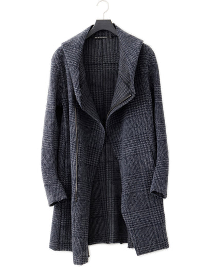 gène par YUKIO MISHIBA / Check Sliver Knit Hooded Coat