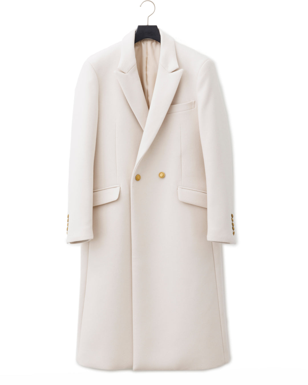 ys Yuji SUGENO / Semi-Double Long Chester Coat with Gold Buttons - OFFWHITE