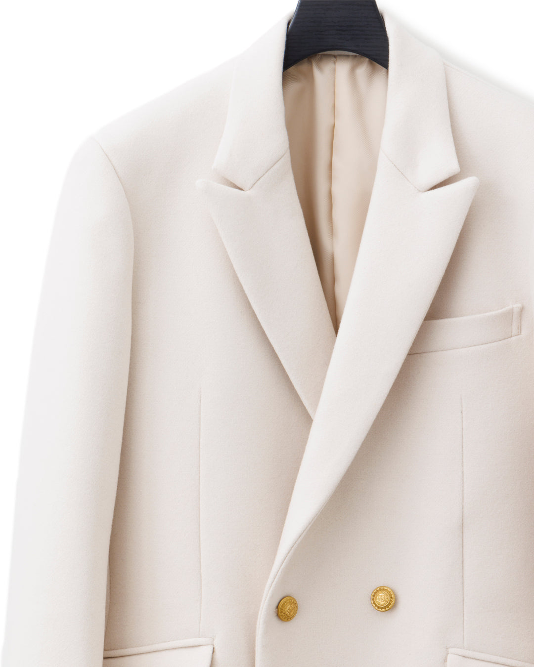 ys Yuji SUGENO / Semi-Double Long Chester Coat with Gold Buttons - OFFWHITE