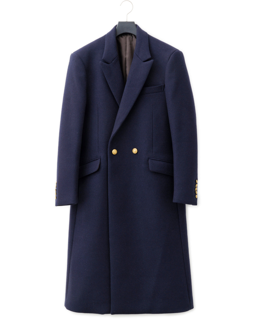 ys Yuji SUGENO / Semi-Double Long Chester Coat with Gold Buttons - NAVY
