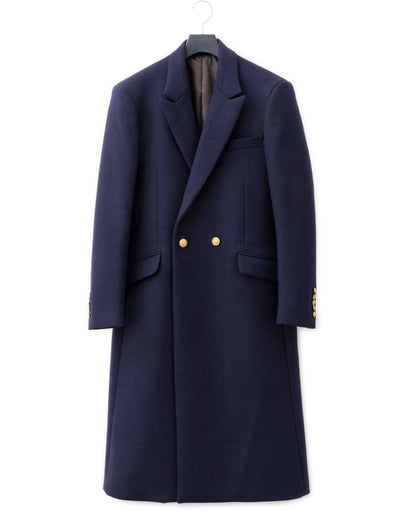 ys Yuji SUGENO / Semi-Double Long Chester Coat with Gold Buttons - NAVY