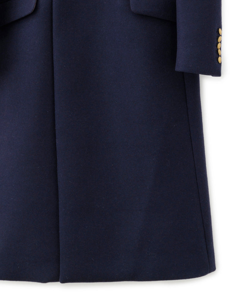 ys Yuji SUGENO / Semi-Double Long Chester Coat with Gold Buttons - NAVY