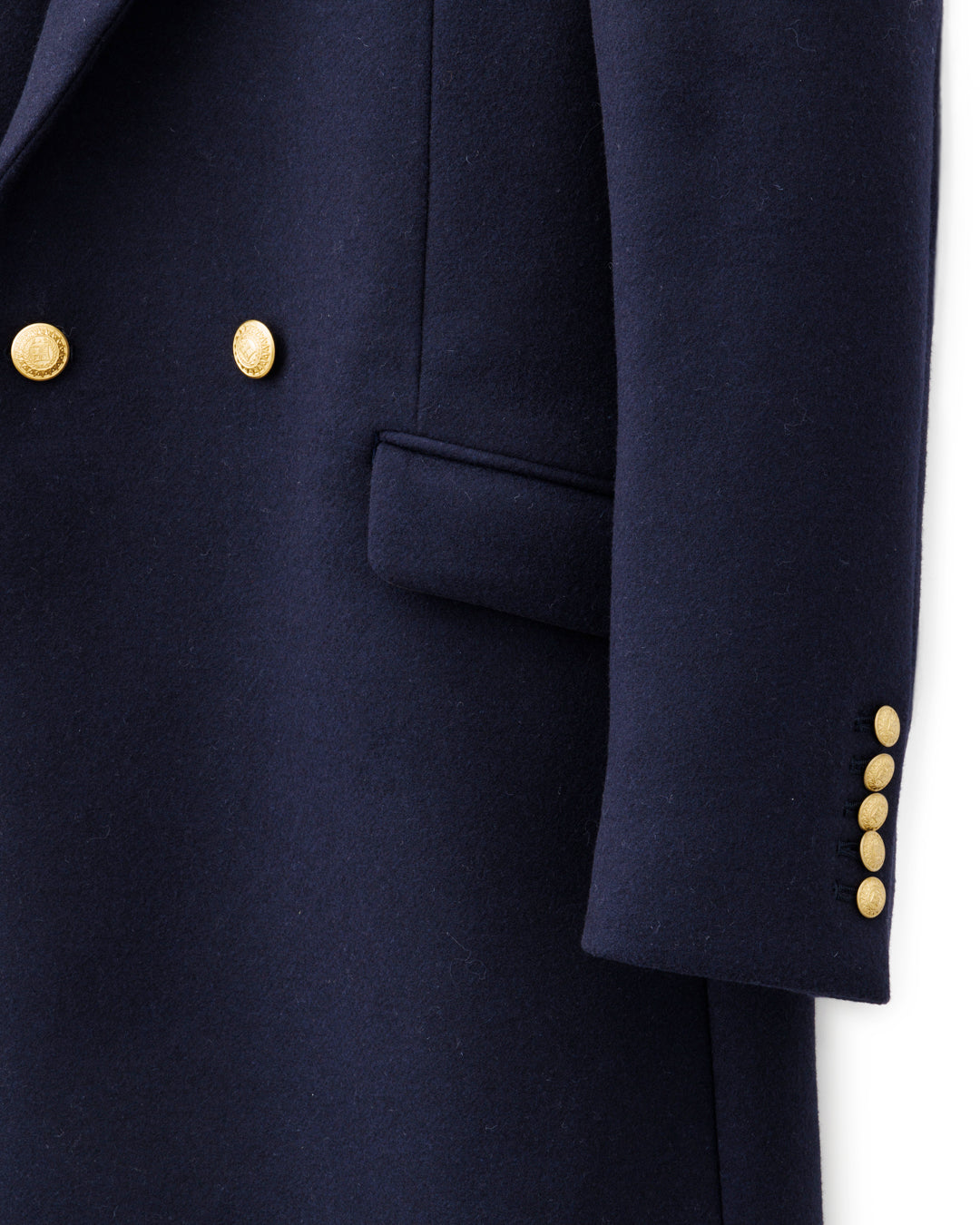 ys Yuji SUGENO / Semi-Double Long Chester Coat with Gold Buttons - NAVY