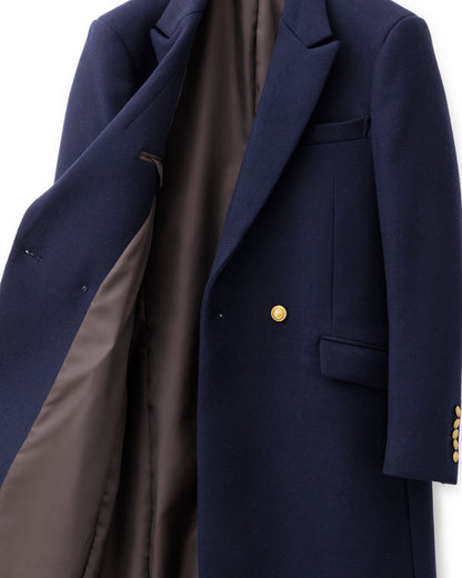 ys Yuji SUGENO / Semi-Double Long Chester Coat with Gold Buttons - NAVY