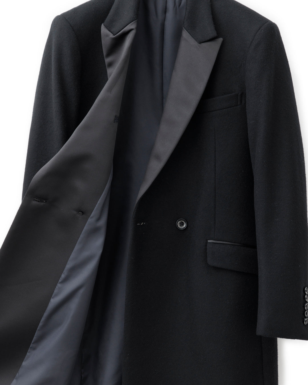 ys Yuji SUGENO / Semi-Double Long Chester Coat - BLACK SWITCH