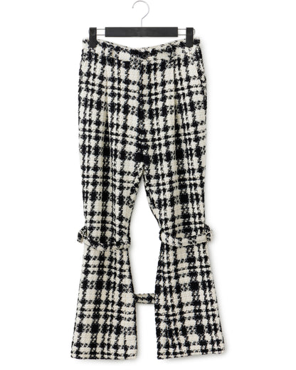 Bennu / Wooly Tweed Boot-Cut Bondage Trousers - WHITE