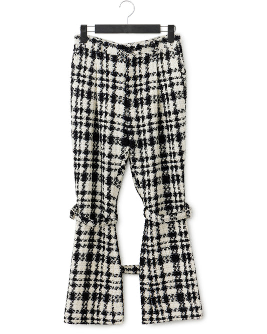 Bennu / Wooly Tweed Boot-Cut Bondage Trousers - WHITE