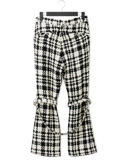 Bennu / Wooly Tweed Boot-Cut Bondage Trousers - WHITE
