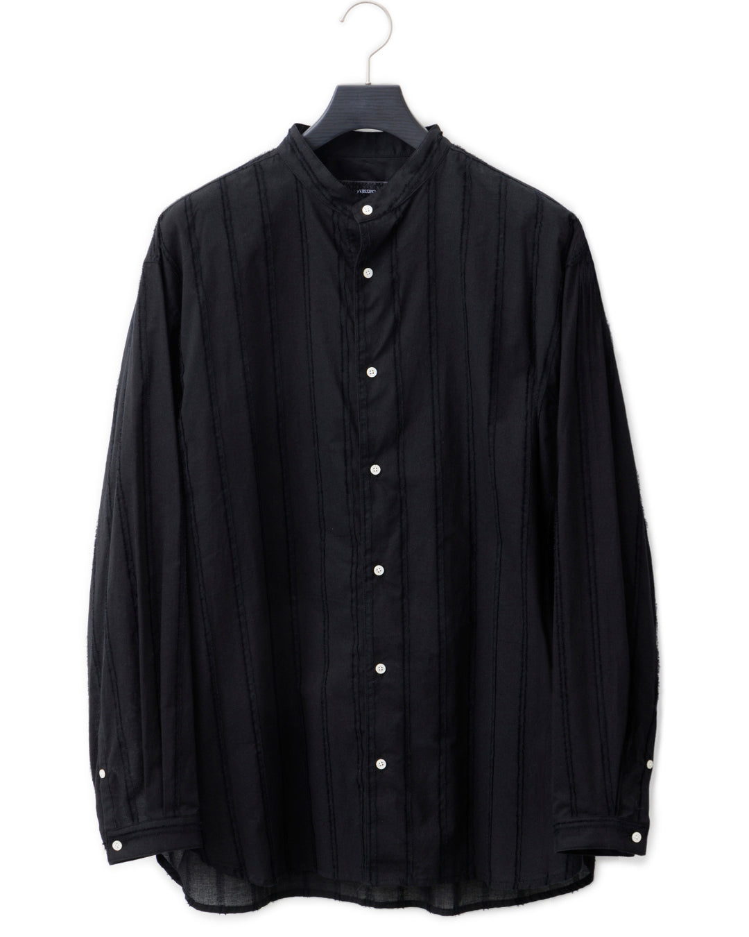 ys Yuji SUGENO / Cut Fringe Stripe Over Collarless Shirt - BLACK
