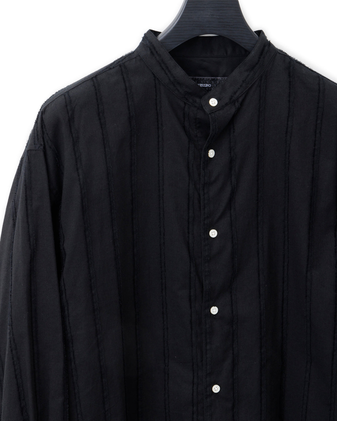 ys Yuji SUGENO / Cut Fringe Stripe Over Collarless Shirt - BLACK