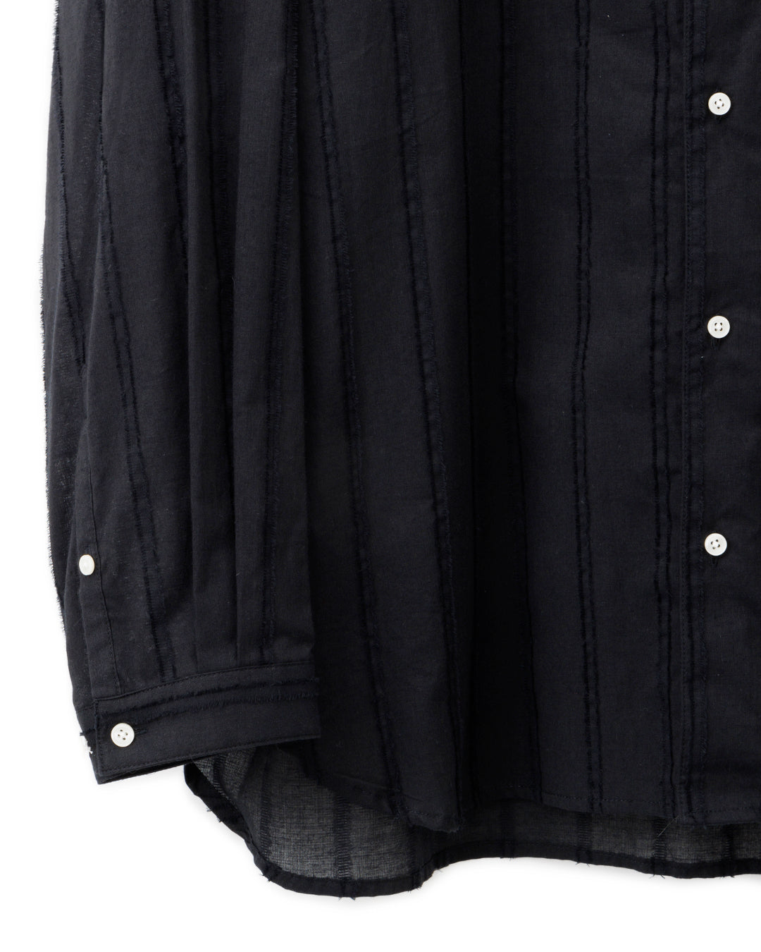 ys Yuji SUGENO / Cut Fringe Stripe Over Collarless Shirt - BLACK