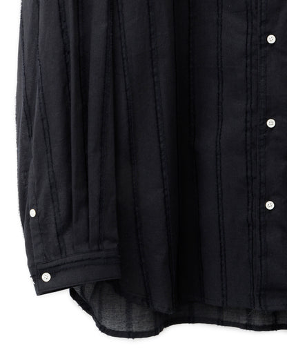 ys Yuji SUGENO / Cut Fringe Stripe Over Collarless Shirt - BLACK