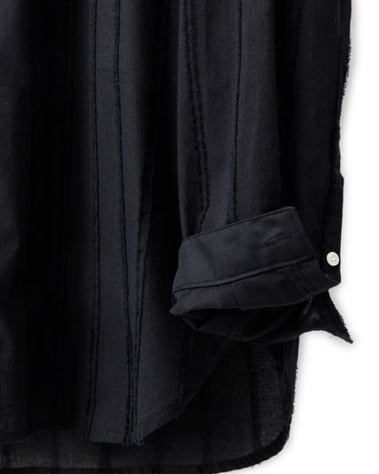 ys Yuji SUGENO / Cut Fringe Stripe Over Collarless Shirt - BLACK