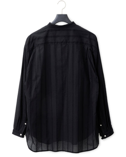 ys Yuji SUGENO / Cut Fringe Stripe Over Collarless Shirt - BLACK