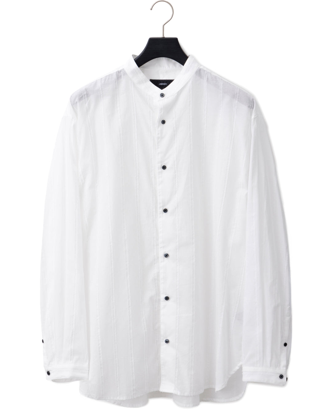 ys Yuji SUGENO / Cut Fringe Stripe Over Collarless Shirt - WHITE