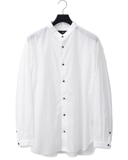 ys Yuji SUGENO / Cut Fringe Stripe Over Collarless Shirt - WHITE