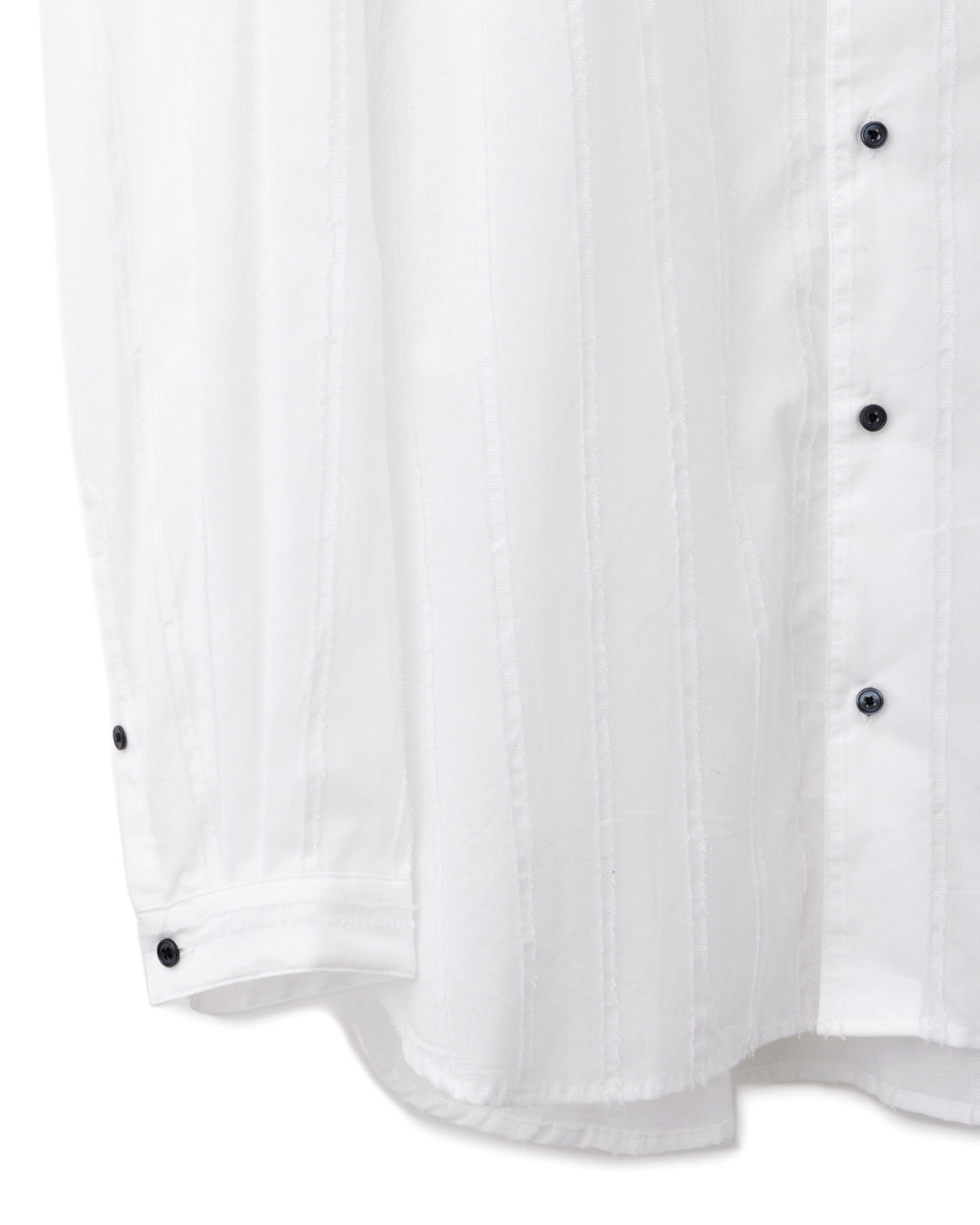 ys Yuji SUGENO / Cut Fringe Stripe Over Collarless Shirt - WHITE