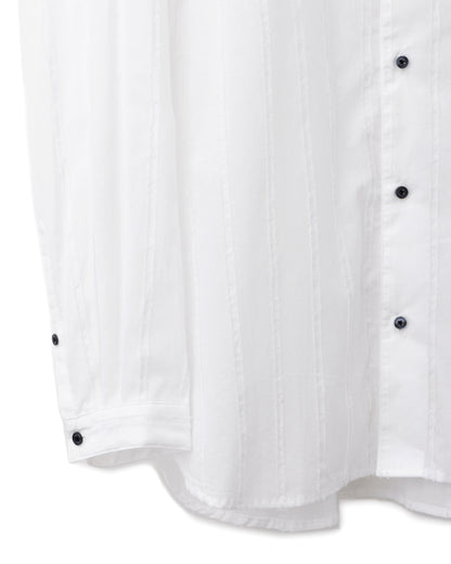 ys Yuji SUGENO / Cut Fringe Stripe Over Collarless Shirt - WHITE