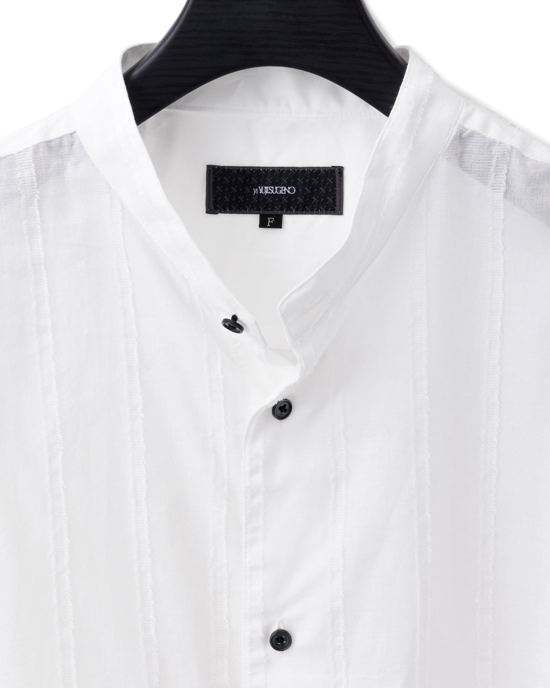 ys Yuji SUGENO / Cut Fringe Stripe Over Collarless Shirt - WHITE