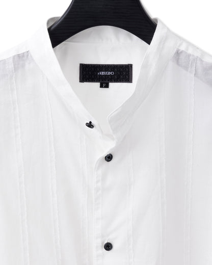 ys Yuji SUGENO / Cut Fringe Stripe Over Collarless Shirt - WHITE