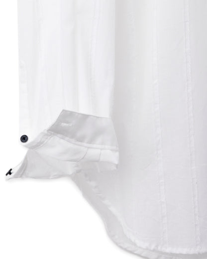 ys Yuji SUGENO / Cut Fringe Stripe Over Collarless Shirt - WHITE