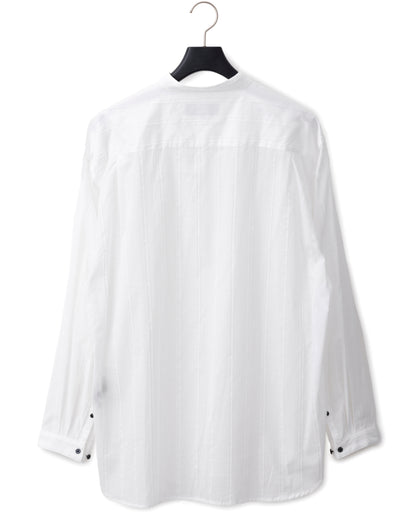 ys Yuji SUGENO / Cut Fringe Stripe Over Collarless Shirt - WHITE