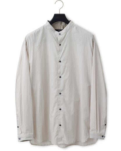 ys Yuji SUGENO / Cut Fringe Stripe Over Collarless Shirt - LIGHT GRAY