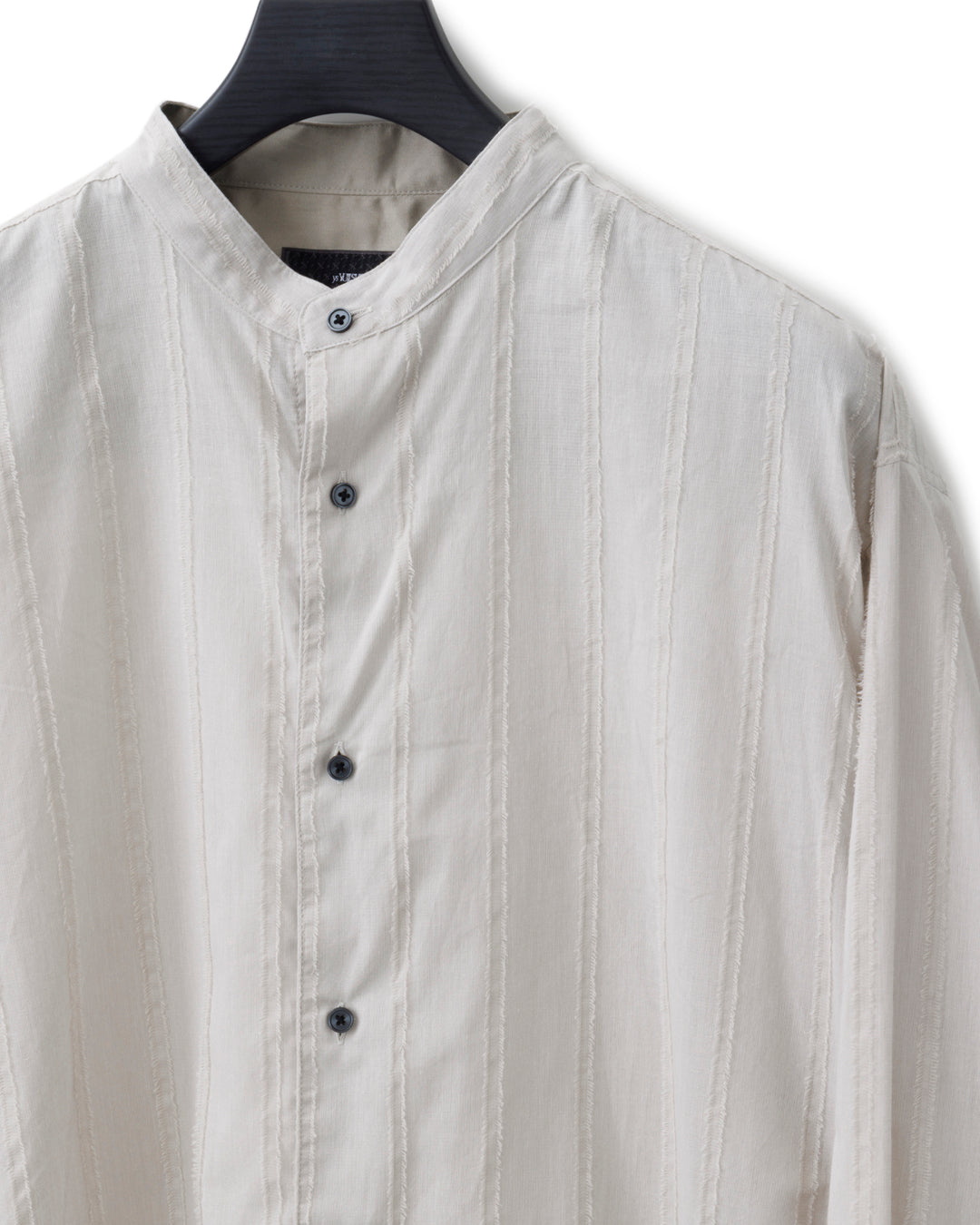 ys Yuji SUGENO / Cut Fringe Stripe Over Collarless Shirt - LIGHT GRAY