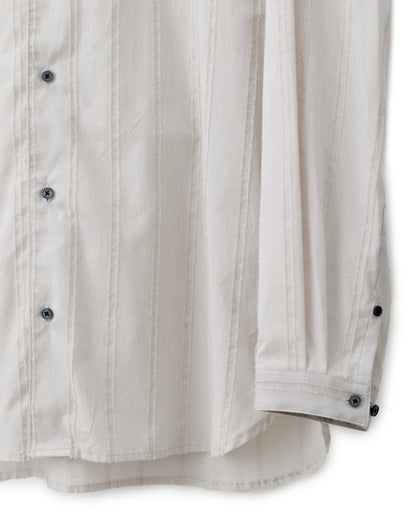 ys Yuji SUGENO / Cut Fringe Stripe Over Collarless Shirt - LIGHT GRAY