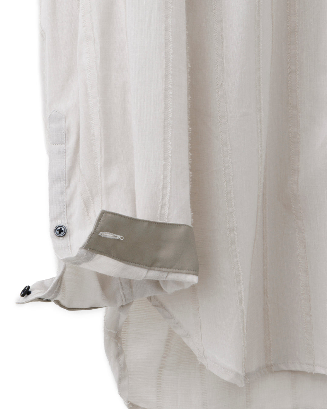 ys Yuji SUGENO / Cut Fringe Stripe Over Collarless Shirt - LIGHT GRAY