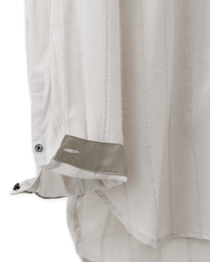ys Yuji SUGENO / Cut Fringe Stripe Over Collarless Shirt - LIGHT GRAY