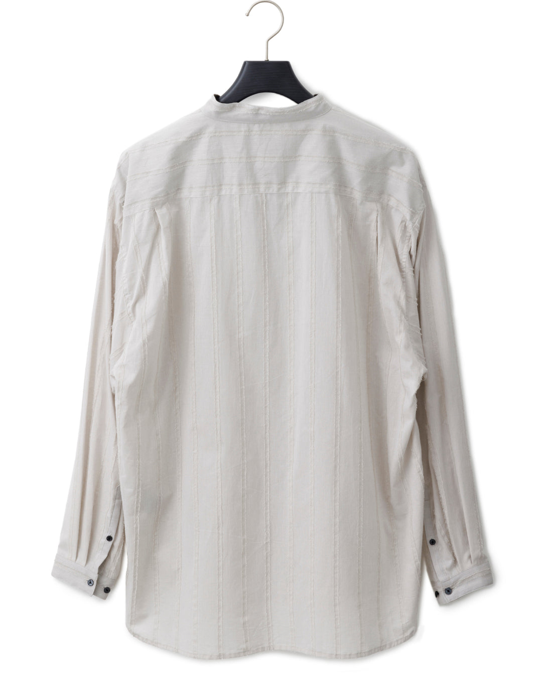 ys Yuji SUGENO / Cut Fringe Stripe Over Collarless Shirt - LIGHT GRAY