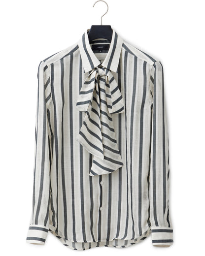 ys Yuji SUGENO / Karami Stripe Regular Shirt with Ascot Stole - IVORY