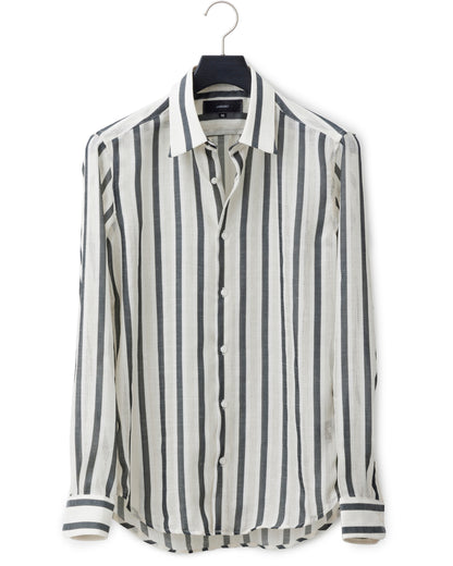 ys Yuji SUGENO / Karami Stripe Regular Shirt with Ascot Stole - IVORY