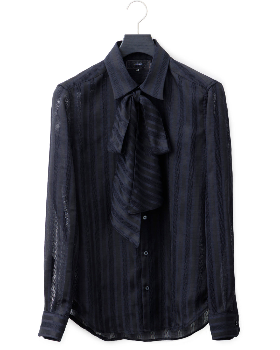ys Yuji SUGENO / Karami Stripe Regular Shirt with Ascot Stole - BLACK