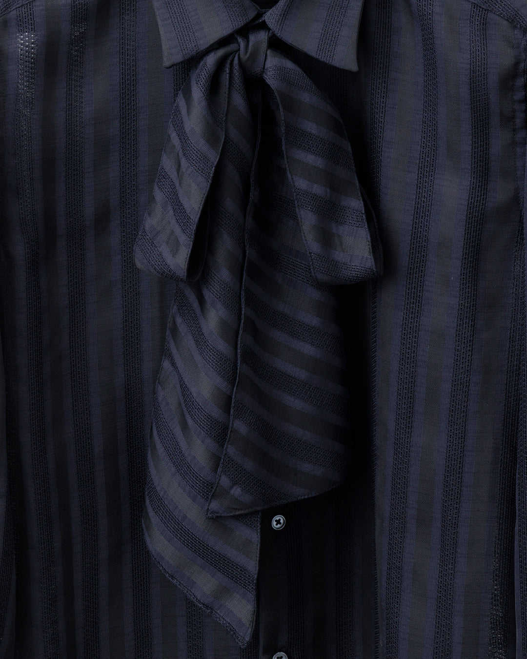 ys Yuji SUGENO / Karami Stripe Regular Shirt with Ascot Stole - BLACK
