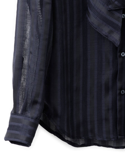 ys Yuji SUGENO / Karami Stripe Regular Shirt with Ascot Stole - BLACK