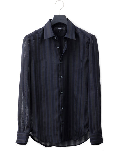 ys Yuji SUGENO / Karami Stripe Regular Shirt with Ascot Stole - BLACK