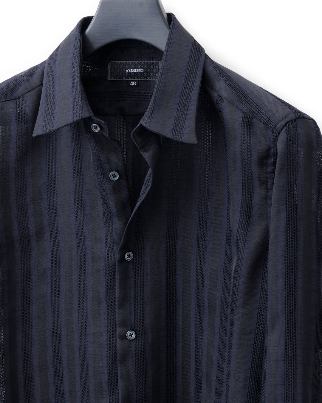 ys Yuji SUGENO / Karami Stripe Regular Shirt with Ascot Stole - BLACK
