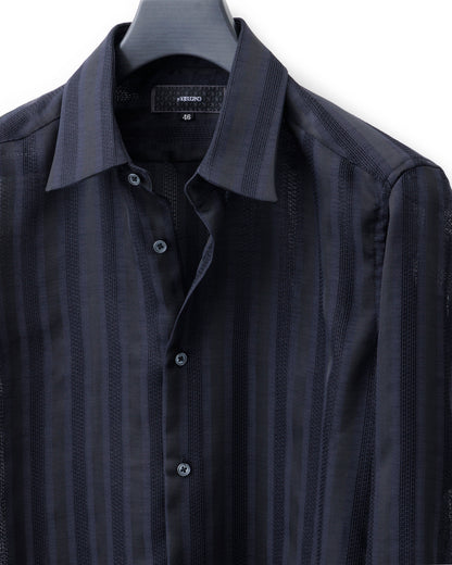 ys Yuji SUGENO / Karami Stripe Regular Shirt with Ascot Stole - BLACK