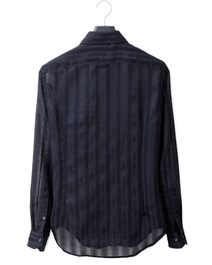 ys Yuji SUGENO / Karami Stripe Regular Shirt with Ascot Stole - BLACK