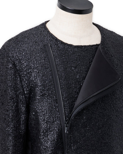 ys Yuji SUGENO / Black Foil Tweed No-Collar Riders Coat