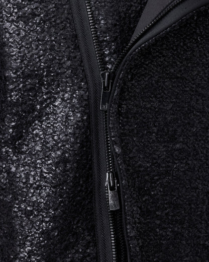 ys Yuji SUGENO / Black Foil Tweed No-Collar Riders Coat