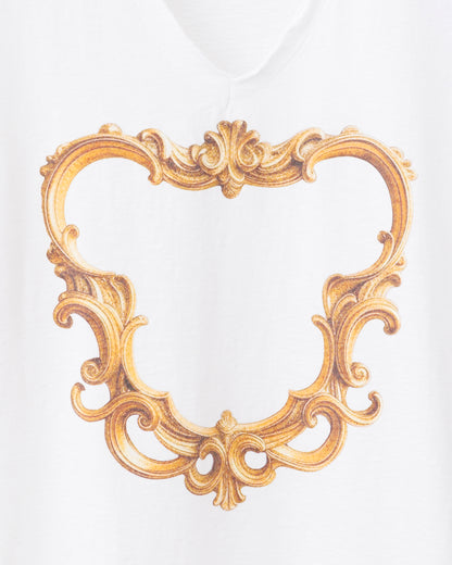 Bennu / Printed Vneck Tee - Arabesque Frame - WHITE