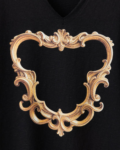 Bennu / Printed Vneck Tee - Arabesque Frame - BLACK