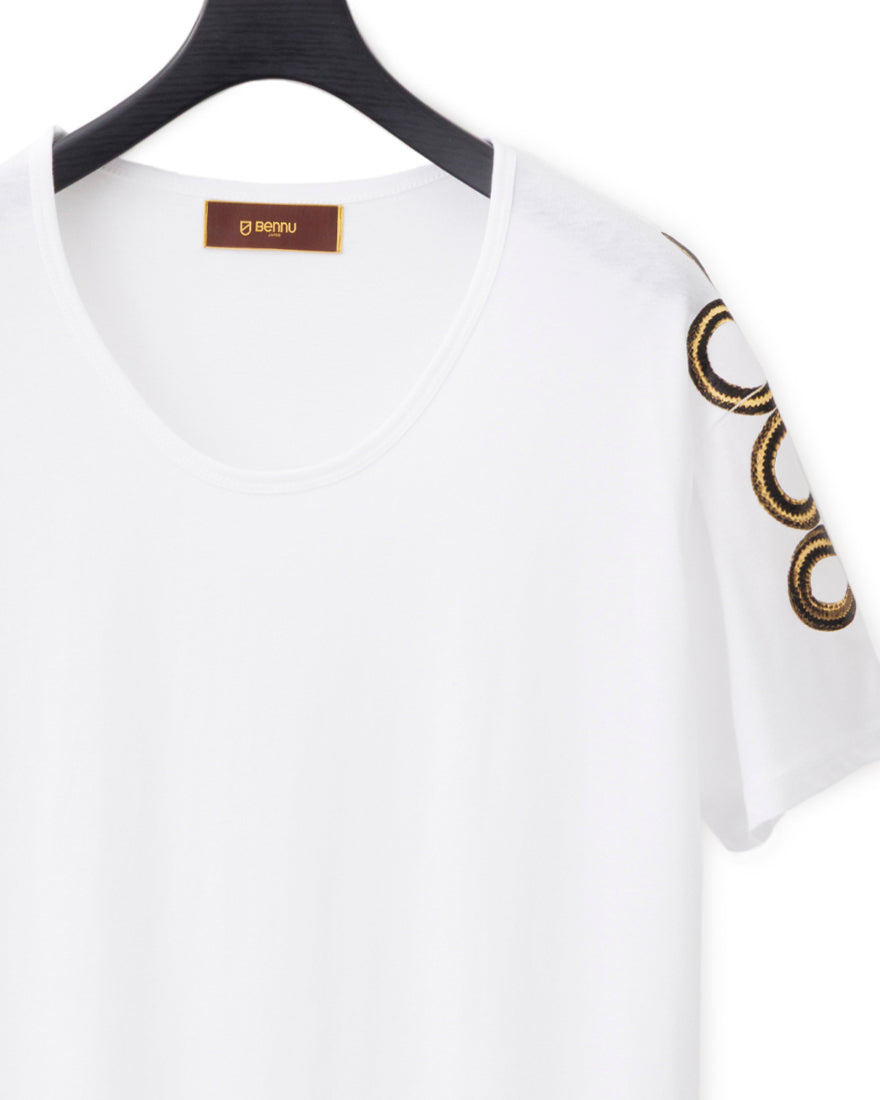 Bennu / Printed Loose Fit Tee - Snake - WHITE