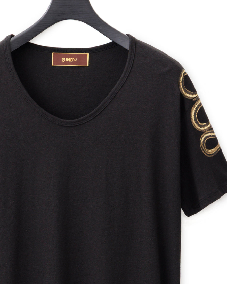 Bennu / Printed Loose Fit Tee - Snake - BLACK